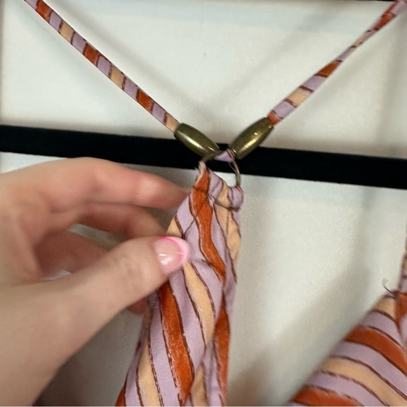 Free People | Stevie Asymmetrical Stripe Satin Cowl Neck Tank Top Boho Retro XS - Picture 5 of 8